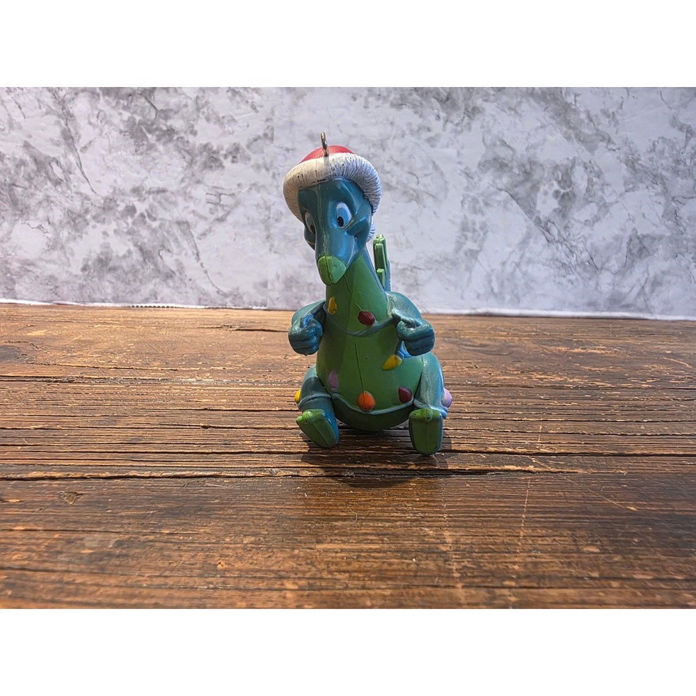Vintage 1989 Current Inc Dinosaur Christmas Ornament Santa Hat Holiday Lights